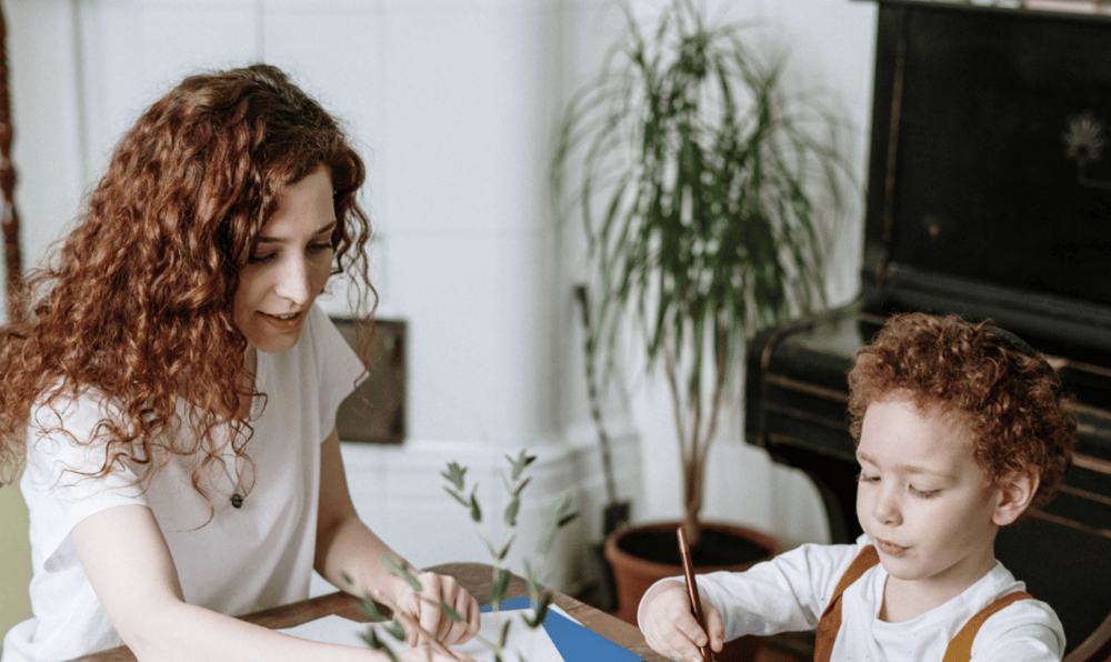 Mother and son at seder table