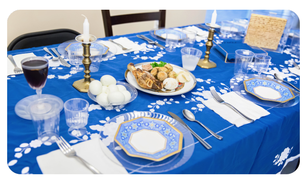 A table set for the Passover Seder